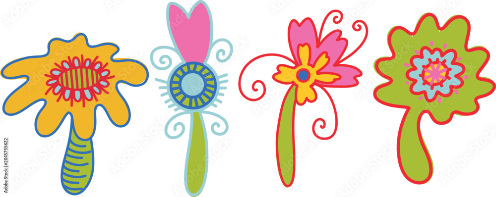 Fototapeta premium Set of four bright fantasy flowers