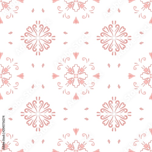 Mandala pink floral pattern handdrawn ornament seamless