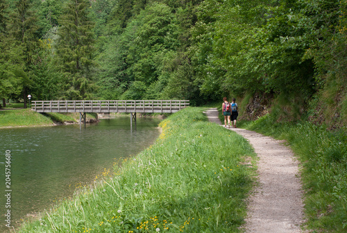 sentiero costeggia il lago di montagna