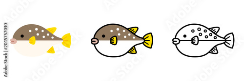 Фотография フグのイラストセット ポップでかわいい海の生き物