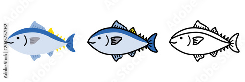 マグロのイラストセット ポップでかわいい海の生き物