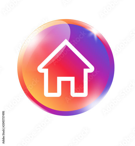 Картината върху платно Home social media app icon on gradient round vivid colorful badge