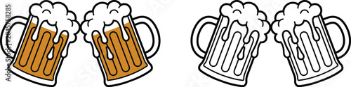 Fotografie Vector illustration of beer mugs with foam on white background