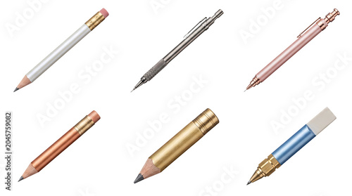 фотографія Diverse collection of writing instruments including pencils, mechanical pencils, and pens