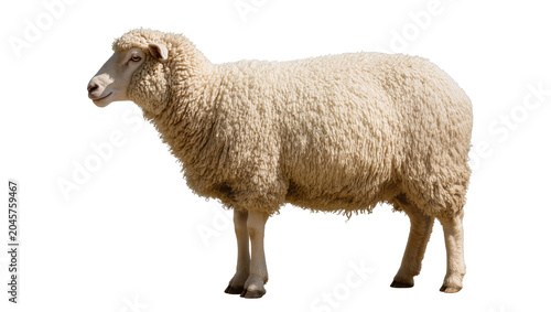 Canvas Print Fluffy white sheep standing profile view