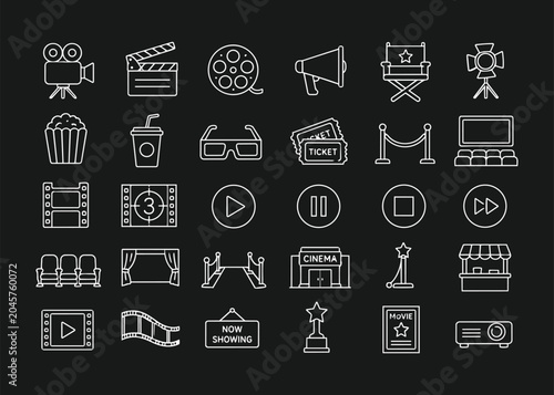 Картината върху платно Movie and Cinema Line Icon Elements Collection
