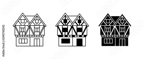 Konstfotografi Tudor House Icons, Black and White Building Graphics, Historic Architecture Styl