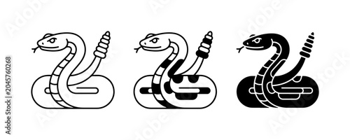 Rattlesnake Icons, Reptile Vector Graphics, Danger Symbol, Wildlife Silhouette
