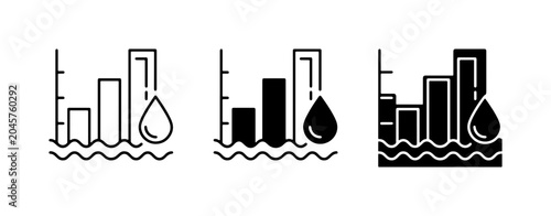Bild auf Leinwand Water Level Gauge Icons, Bar Chart Data, Liquid Level Measurement, Hydrology Sci