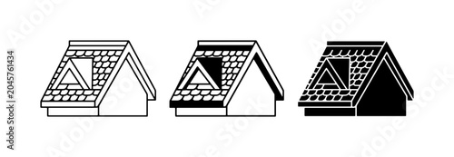Schilderij op canvas Roof Icons Set, House Gable Architecture, Building Elements, Simple Line Art