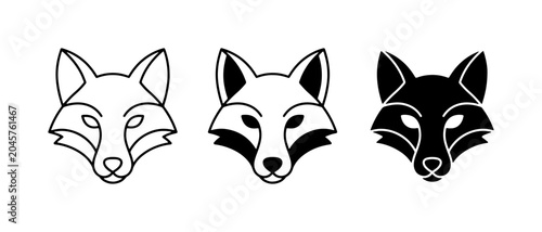 Tableau sur toile Minimalist Fox Head Icons, Vector Set: Outline, Silhouette, and Filled Styles