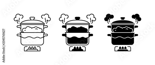 Tableau sur toile Steaming Pots, Food Preparation Icons, Cooking Process, Kitchenware Vector Graph