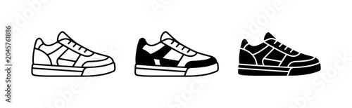 Foto Sneaker Icons Set: Outline, Two-Tone, and Silhouette Footwear Graphics