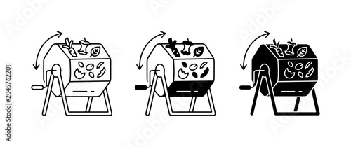 Schilderij op canvas Compost Tumbler Icons, Organic Waste Recycling, Garden Tool Illustrations