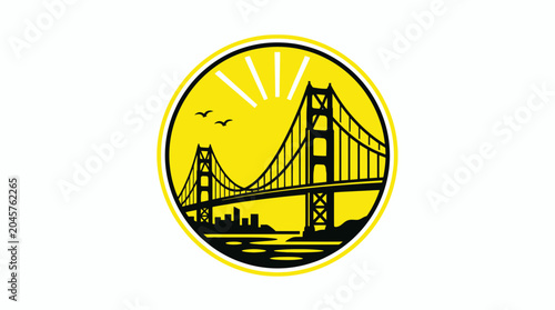 Canvastavla Golden Gate Bridge logo with city skyline and sun graphic
