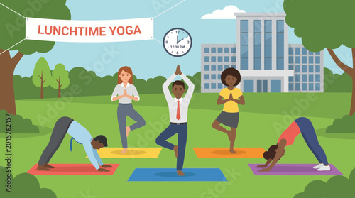 Фотография Employees Participating in Lunchtime Yoga Class Outdoors