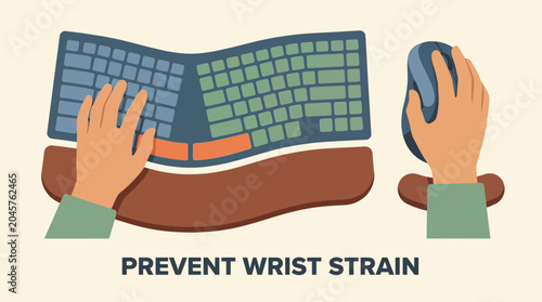 Bilde på lerret Ergonomic Keyboard and Mouse Preventing Wrist Strain