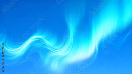 Abstract blue flowing waves with aurora light effect