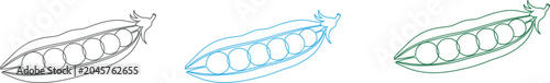 Foto Colorful pea pod illustrations in black blue and green