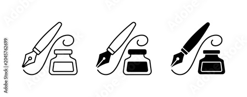Bild auf Leinwand Fountain Pen and Inkwell Icons, Calligraphy Writing Tools, Vintage Writing Set G