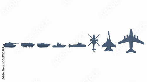 Canvastavla Military ground vehicles, naval vessels, and aircraft silhouettes set