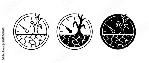 Konstfotografi Drought Icons, Dry Soil Plant Meter, Environmental Crisis Symbols, Climate Chang
