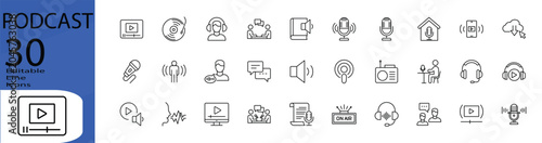 Φωτογραφία Podcast line editable icon set
