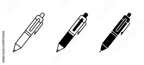 Photography Ballpoint Pen Icons, Writing Tool Vector Set, Office Supplies and Stationery Gra