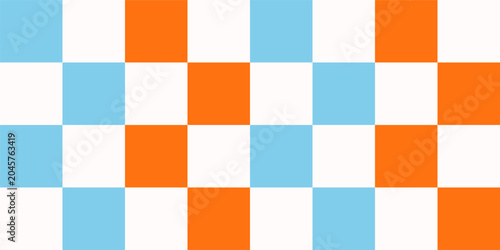 Blue and orange bold checkerboard hand drawn seamless pattern. Vector background illustration.
