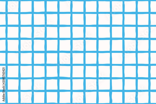 Blue irregular hand drawn trendy check seamless pattern. Vector background illustration.