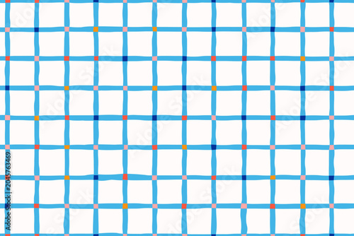 Blue irregular hand drawn trendy checkered seamless pattern. Vector background illustration.