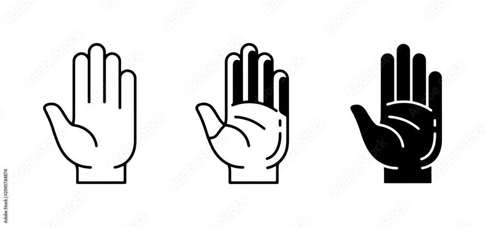 Obraz premium Hand Icons, Stop Gesture, Open Palm, Vector Graphics, Simple Symbols