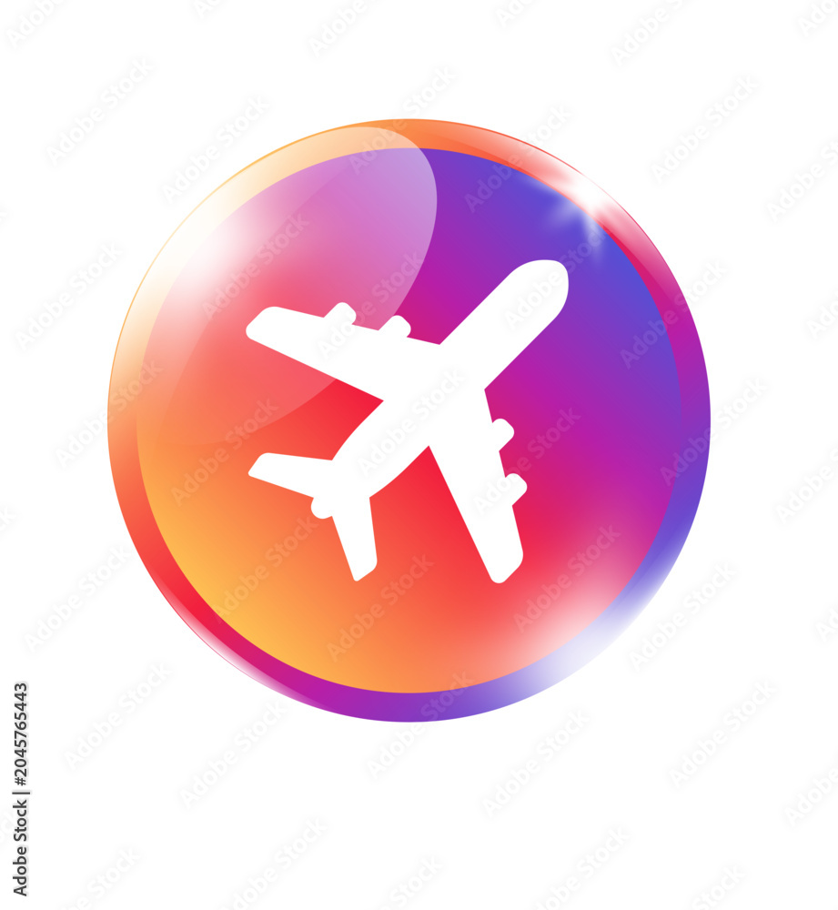 Obraz premium Airplane social media icon on vivid gradient circle colorful badge