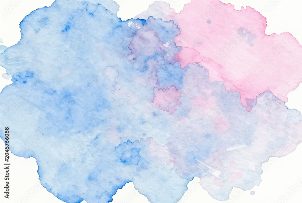 Obraz premium Abstract watercolor splashes of pastel blue and pink blend softly on paper, creating a fluid and delicate artistic texture.