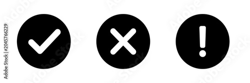 Tableau sur toile UI status icons featuring check mark, cross mark and exclamation mark symbol for approval, rejection and alerts