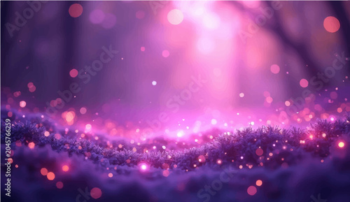 Fotografie Magical bokeh lights dance and swirl in a dreamy, ethereal forest setting, casting a soft, vibrant glow