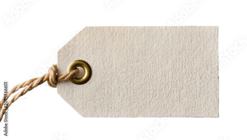 Bild auf Leinwand Blank beige paper tag with brass grommet and twine, isolated on transparent back