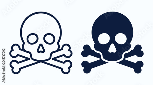 Photos Two skull and crossbones icons, one outlined in black and one filled in black, symbolizing danger or poison
