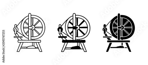 Obraz na płótnie Spinning Wheel Icons, Traditional Textile Craft Tools, Vintage Fiber Art Equipme