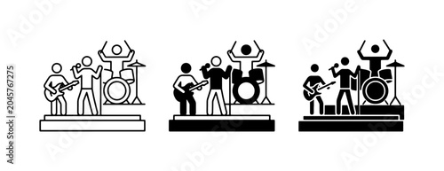 Slika na platnu Band Performance Icons: Rock, Pop, Jazz Musicians, Singer, Drummer, Guitarist, S