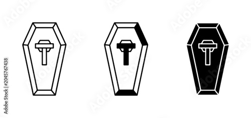 Konstfotografi Coffin Icons Set, Gothic Funeral Symbol Vector Graphics, Halloween Death Emblem