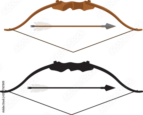 Konstfotografi Traditional Bow and Arrow Vector Illustration Line Art Archery Icon