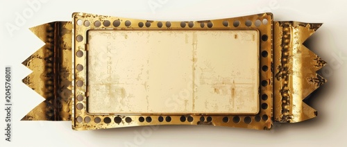Gold frame with holes on edges sits on a plain background without any images or text inside the frame
