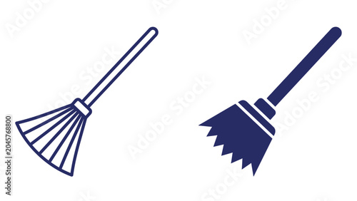 Photography Two stylized broom icons, one outlined and one solid, representing cleaning tools