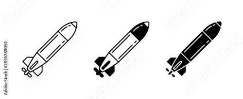 Tableau sur toile Bomb Icons, Missile Graphics, Aerial Bomb Vector Set, Military Weapon Symbols
