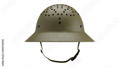 Canvastavla Olive green military pith helmet with ventilation holes, isolated on transparent