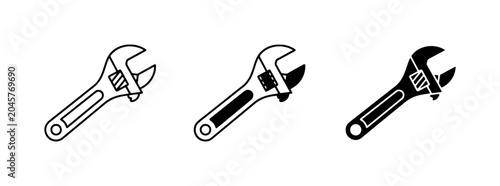 Photography Adjustable Wrench Icons, Monkey Wrench Set, Plumbing Tool Vector Graphics