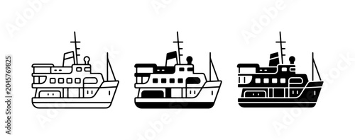Schilderij op canvas Ferry boat icons, maritime transport vector set, water travel illustrations