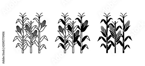Foto Corn Stalk Icons, Maize Field Graphics, Agricultural Plant Illustrations