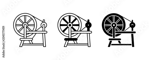 Obraz na płótnie Spinning Wheel Icons, Vintage Textile Craft Tools, Traditional Fiber Art Equipme